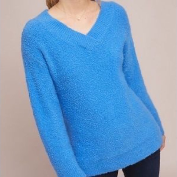 Anthropologie Clayton Chunky Wool V-Neck Sweater (XS) - Blue - Picture 2 of 7